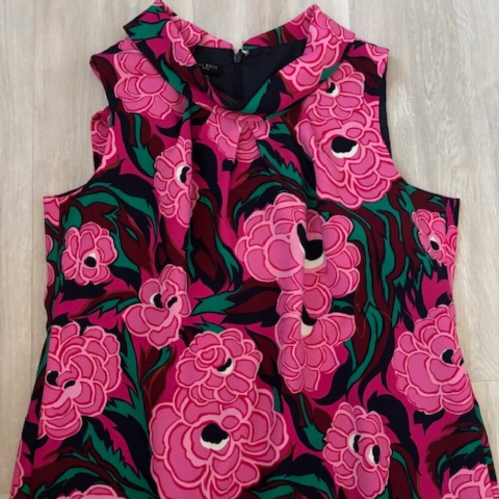 Talbots Floral Midi Dress Sleeveless Matching Tie/Belt Pink Mod size 14P - Picture 3 of 6